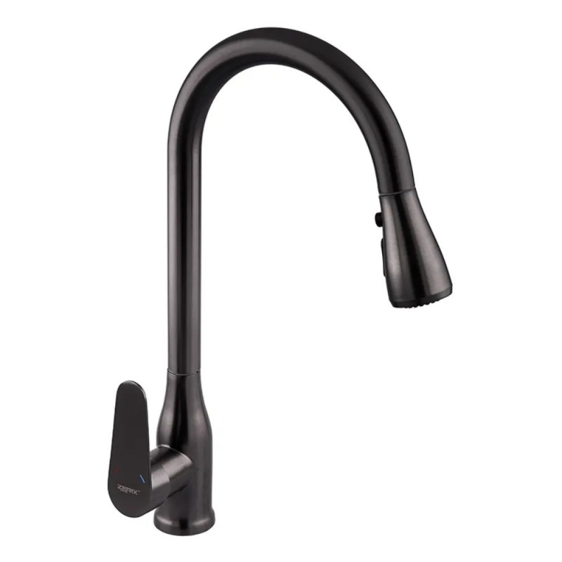 Смеситель для кухни с выдвижной лейкой Zerix PUL-014 Graphite из нерж. ст. SUS304 (цвет графит) (ZX5036)