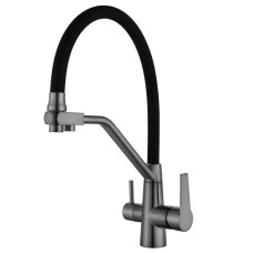Кухонный смеситель на две воды Mixxus FUL-021 Graphite Refl.Black (нерж. сталь) (MI6115)