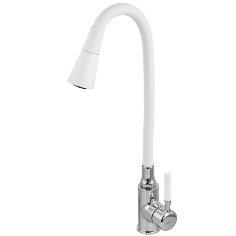 Смеситель для кухни Zerix Atrium-011-T Refl.WHITE (Цвет хром+силик.излив белый) (ZX4719)