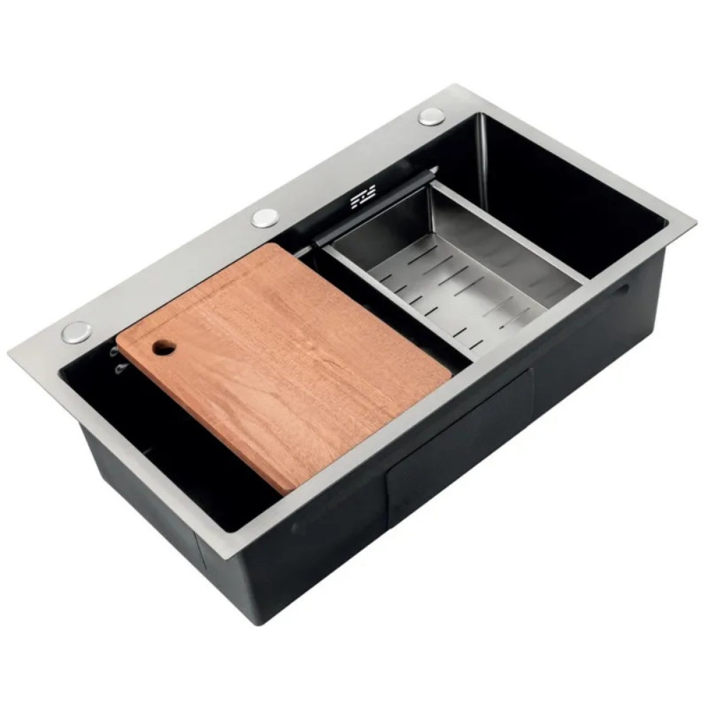 Мойка Zerix ZH6845-SET-05 Decor Nano-Black (3.0/0.8) с нерж. стали комплект (графит) (ZM5588)