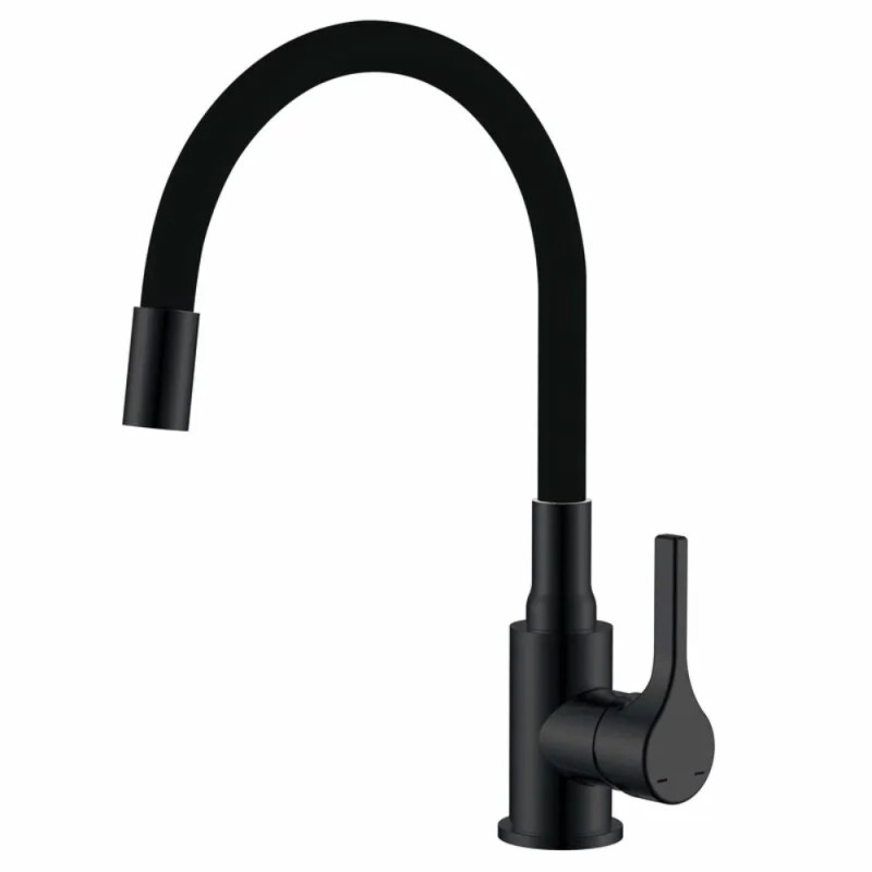 Змішувач для кухні Zerix Rex-011 Black Refl.Black з нерж.сталі (Колір чорний+силік.вилив чорний) (ZX6132)