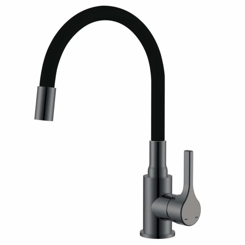 Смеситель для кухни Zerix Rex-011 Graphite Refl.Black из нерж.стали (Цвет графит+силик.излив черный) (ZX6131)