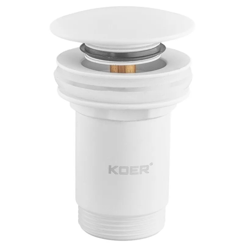 Донный клапан для раковины Koer PW-07-03 1 1/4'' с переливом автоматический СLICK-СLACK (Цвет белый) (KR5783)