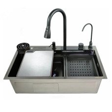 Мийка багатофункціональна Zerix ZH7546-SET-06 Micro Decor Graphite з вбудованим змішувачем з нерж.сталі (ZM5587)