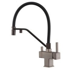 Смеситель для кухни KOER KB-72036-07 с выходом для пит. воды (Цвет графит+силик.излив черный) (KR5812)