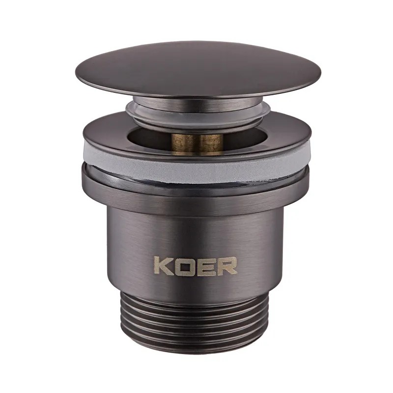 Донный клапан для раковины универсальный (с/без перелива) Koer PW-01-07 автоматический (Click-Clack) (Цвет графитовый) 1 1/4'' (KR3404)