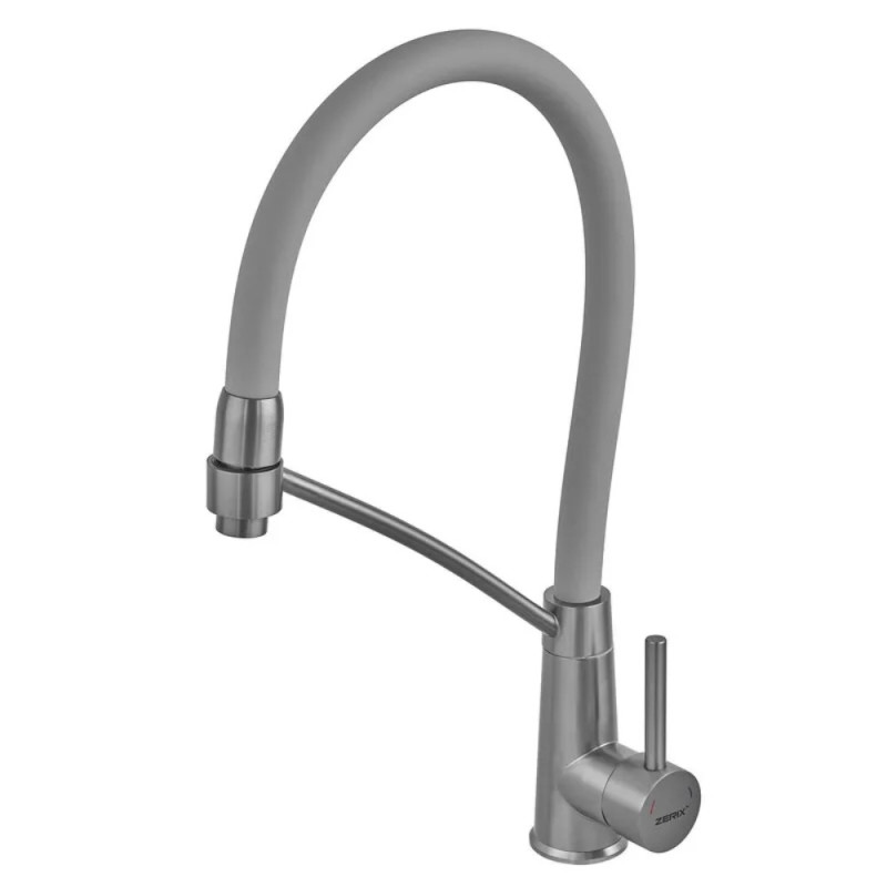 Смеситель для кухни с силиконовым изливом Zerix FUL-017 Graphite Refl.Gray из нерж. стали SUS304 (цв.графит) (ZX5996)