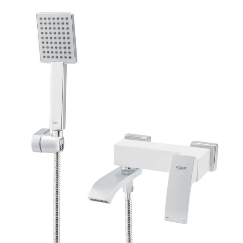 Смеситель для ванны Koer KB-41007-04 с коротким изливом (Цвет хром+белый) (KR5157)