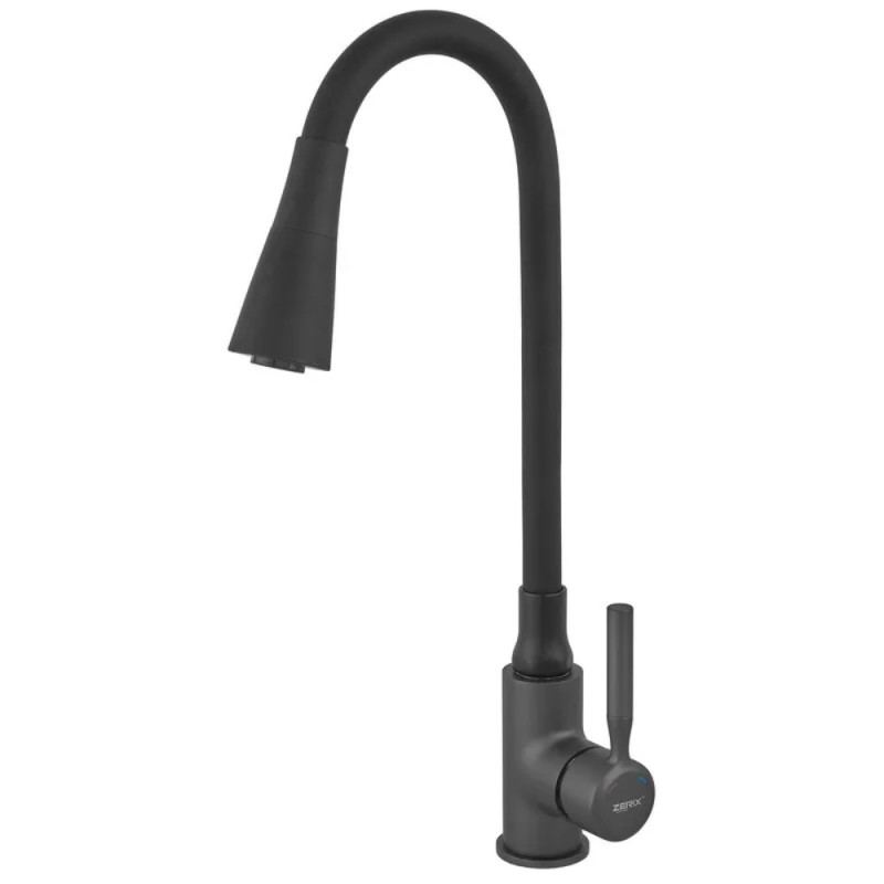 Смеситель для кухни Zerix Atrium-011-T Graphite Refl.Black (Цвет графит+силик.излив черный) (ZX6106)