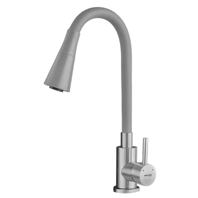 Смеситель для кухни MIXXUS SUS-011-T REFL.GRAY с силиконовым изливом из нерж. стали SUS304, излив серый (MI8227)