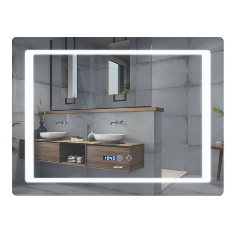 Зеркало Mixxus STYLE MR03-80x60 с Led Touch, Anti-fog, димером, регулятором яркости, часами (MI6005)