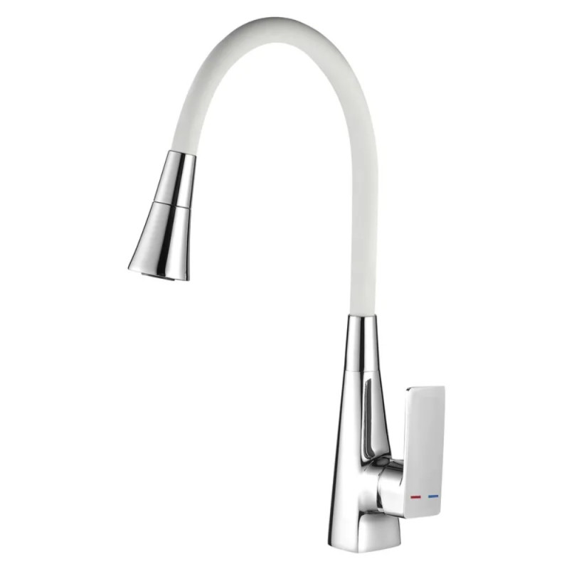 Смеситель для кухни Mixxus Etna 014-T (NUT) Refl.White (Цвет хром+силиконовый излив белый) (MI8421)