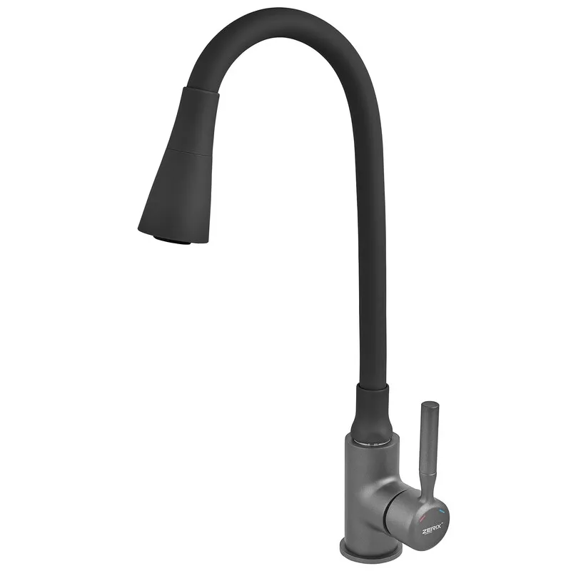 Смеситель для кухни Zerix Atrium-011-T Graphite Refl.Black (Цвет графит+силик.излив черный) (ZX6106)