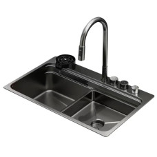 Мойка Zerix ZH7548-SET-03 Nano-Black со встроенным смесителем из нерж. стали (ZM5577)