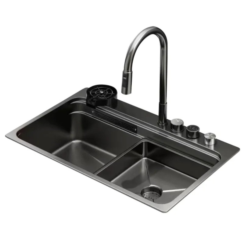 Мойка Zerix ZH7548-SET-03 Nano-Black со встроенным смесителем из нерж. стали (ZM5577)