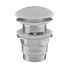 Донный клапан для раковины с переливом Koer PW-03-11 автоматический (Click-Clack) (Белая керамическая накладка) 1 1/4'' (KR3397)
