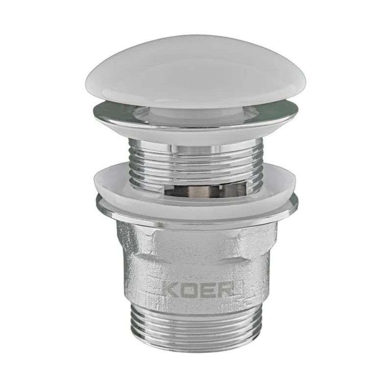 Донный клапан для раковины с переливом Koer PW-03-11 автоматический (Click-Clack) (Белая керамическая накладка) 1 1/4'' (KR3397)