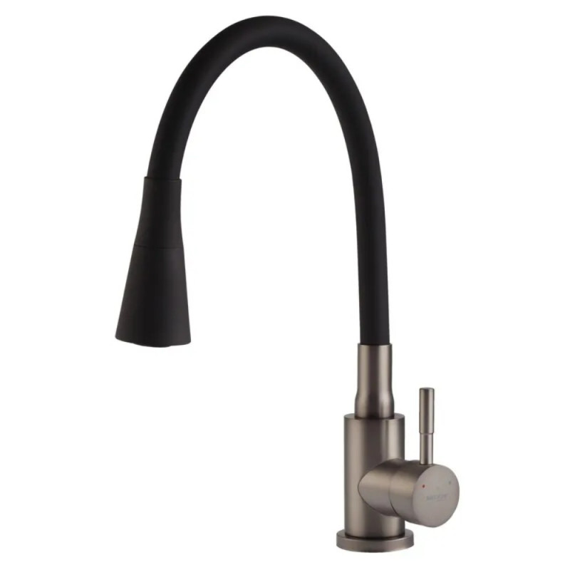 Смеситель для кухни Mixxus SEO-011-T Graphite Refl.Black из нерж.стали SUS304 (Цв.графит+сил.излив черный) (MI8434)