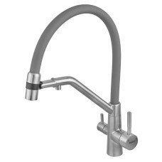 Смеситель для кухни с силиконовым изливом Zerix MAG-021 Refl.Gray из нерж. стали SUS304 с выходом для пит.воды (изл.серый) (ZX6004)