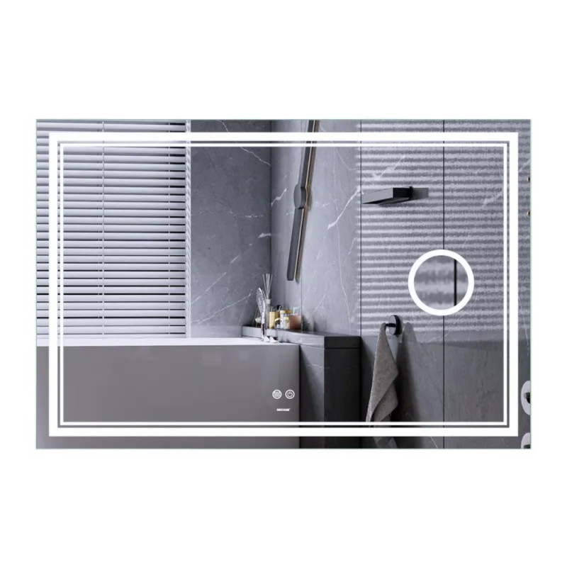 Зеркало Mixxus Premium QUADRO MR20-100x70 с Led Touch, Anti-fog, димером, регулятором яркости, линзой (MP6622)