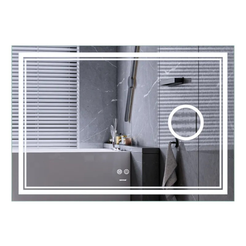 Зеркало Mixxus Premium QUADRO MR20-120x80 с Led Touch, Anti-fog, димером, регулятором яркости, линзой (MP6624)