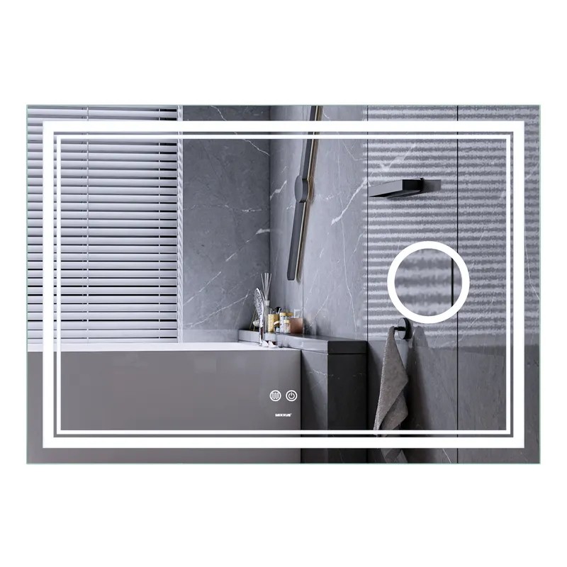 Зеркало Mixxus Premium QUADRO MR20-120x80 с Led Touch, Anti-fog, димером, регулятором яркости, линзой (MP6624)