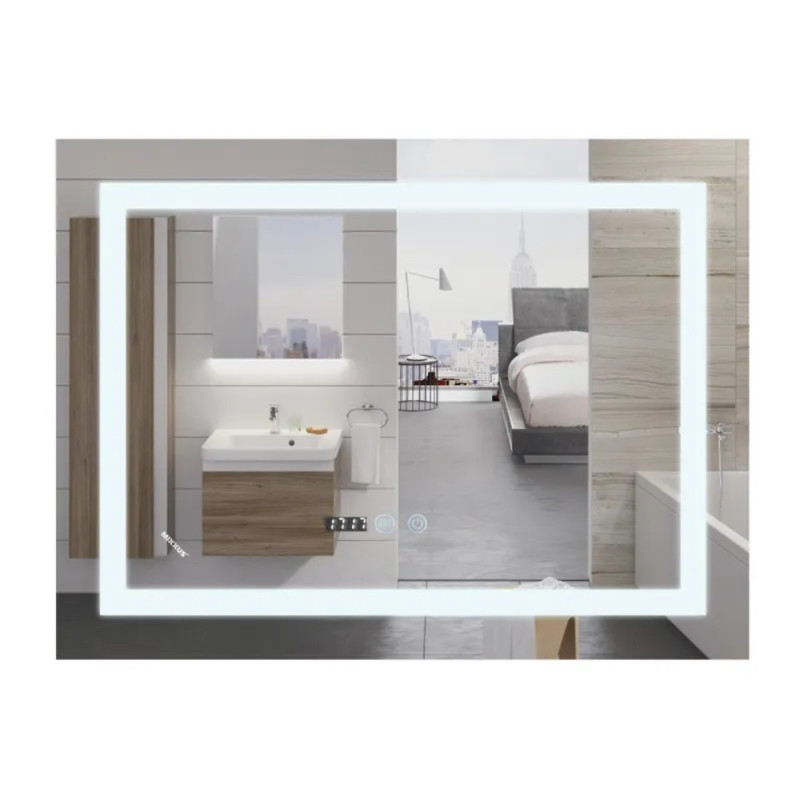 Зеркало Mixxus WARM MR02-100x80 с Led Touch, Anti-fog, димером, регулятором яркости, часами (MI6935)