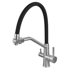 Смеситель для кухни с силиконовым изливом Zerix FUL-021 Refl.Black из нерж. стали SUS304 с выходом для пит.воды (ZX5997)