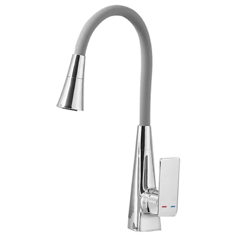 Смеситель для кухни Mixxus Etna 014-T (NUT) Refl.Grey (Цвет хром+силиконовый излив серый) (MI8420)