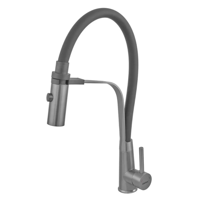 Смеситель для кухни с силиконовым изливом Zerix MAG-017 Graphite Refl.Black из нерж. стали SUS304 (изл.черный) (ZX6002)