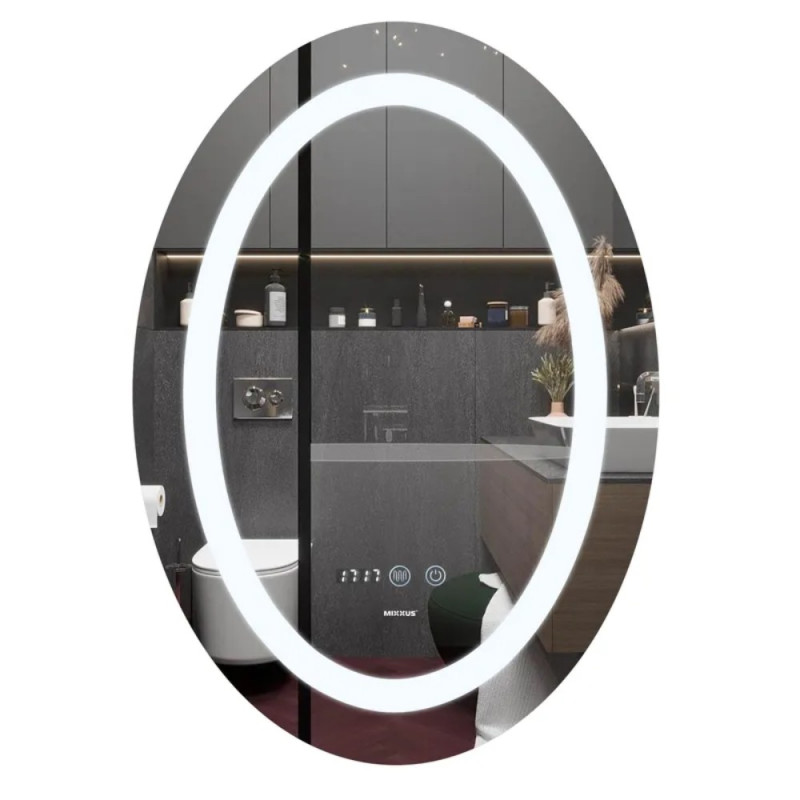 Зеркало Mixxus PLAIN MV02-50x70 с Led Touch, Anti-fog, димером, регулятором яркости, часами (MI6010)