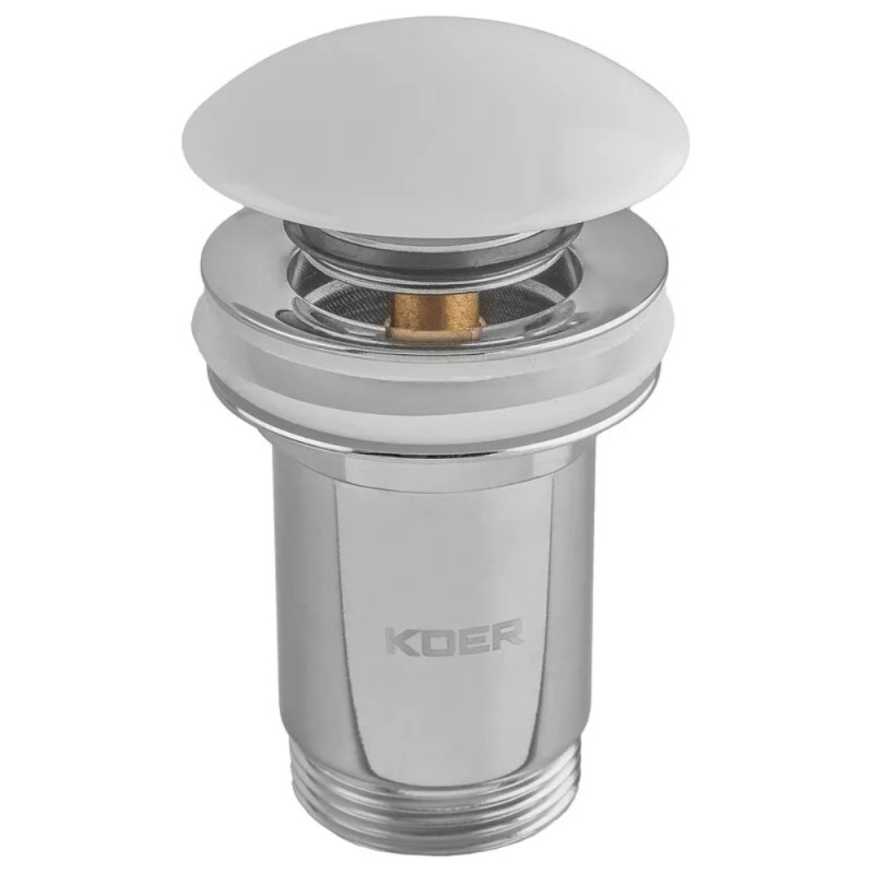 Донный клапан для раковины Koer PW-08-11 1 1/4'' без перелива автоматический СLICK-СLACK (Белая керам.накл) (KR5788)