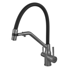 Смеситель для кухни с силиконовым изливом Zerix MAG-021 Graphite Refl.Black из нерж. стали SUS304 с выходом для пит.воды (ZX6005)