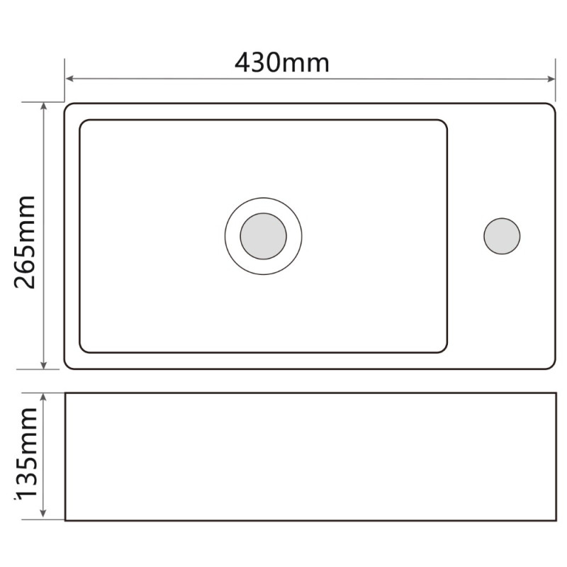 Раковина подвесная Mixxus Premium QUADRO-1201-L 430х265х135mm с отверстием под смеситель (MP6505)