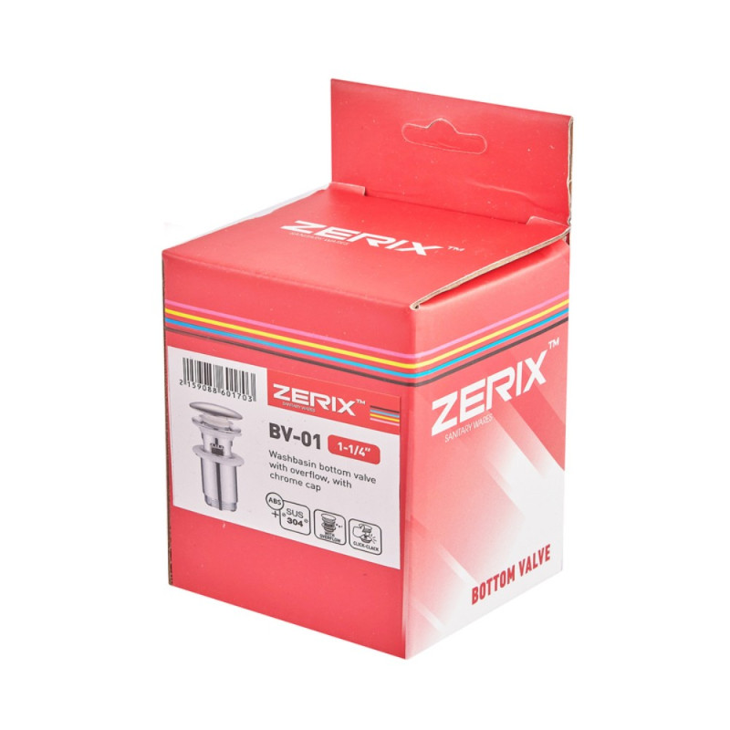 Донный клапан для раковины Zerix BV-01 1 1/4'' с переливом автоматический СLICK-СLACK (Цвет хром) (ZX6017)