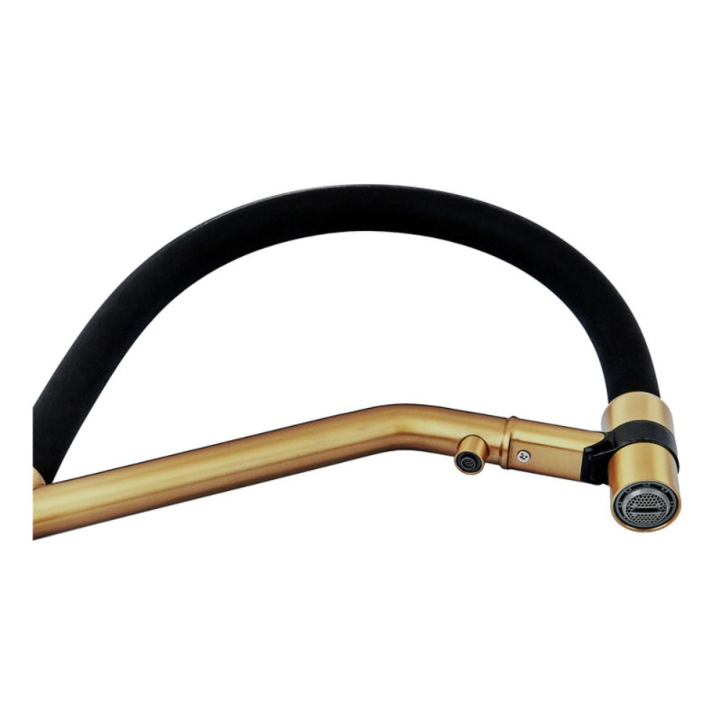 Смеситель для кухни с силиконовым изливом Zerix MAG-021 Brushed Gold Refl.Black из нерж. стали SUS304 с выходом для пит.воды (ZX6007)