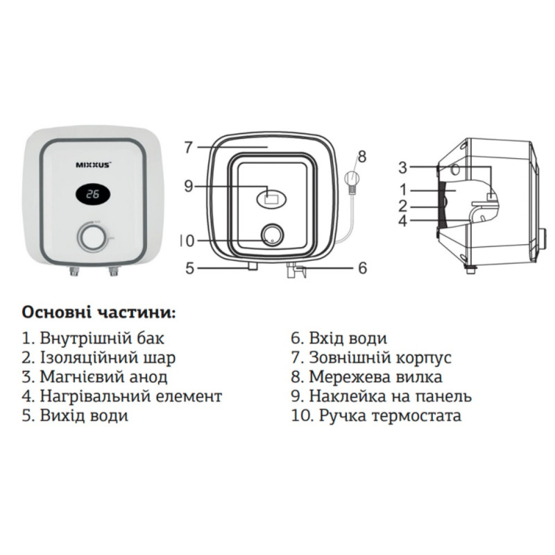Водонагреватель "Над мойкой" Mixxus EWH-0506 Small Over накопитель. 6 л, мокр.тен 1,5 kW (WH0020)