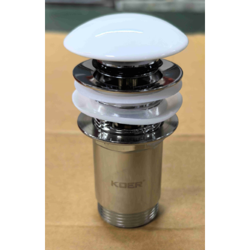 Донний клапан для раковини Koer PW-07-11 1 1/4'' з переливом автоматичний СLICK-СLACK (Біла керам.накл.) (KR5784)