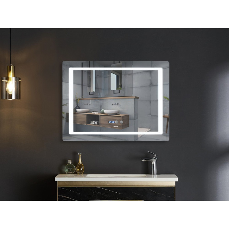 Зеркало Mixxus STYLE MR03-80x60 с Led Touch, Anti-fog, димером, регулятором яркости, часами (MI6005)