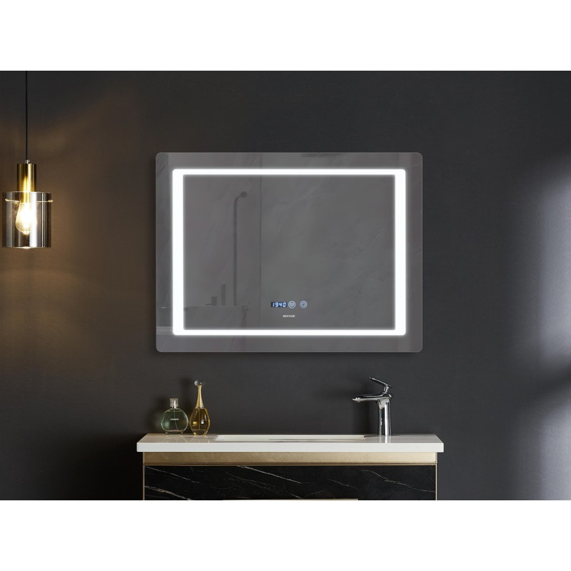 Зеркало Mixxus STYLE MR03-80x60 с Led Touch, Anti-fog, димером, регулятором яркости, часами (MI6005)