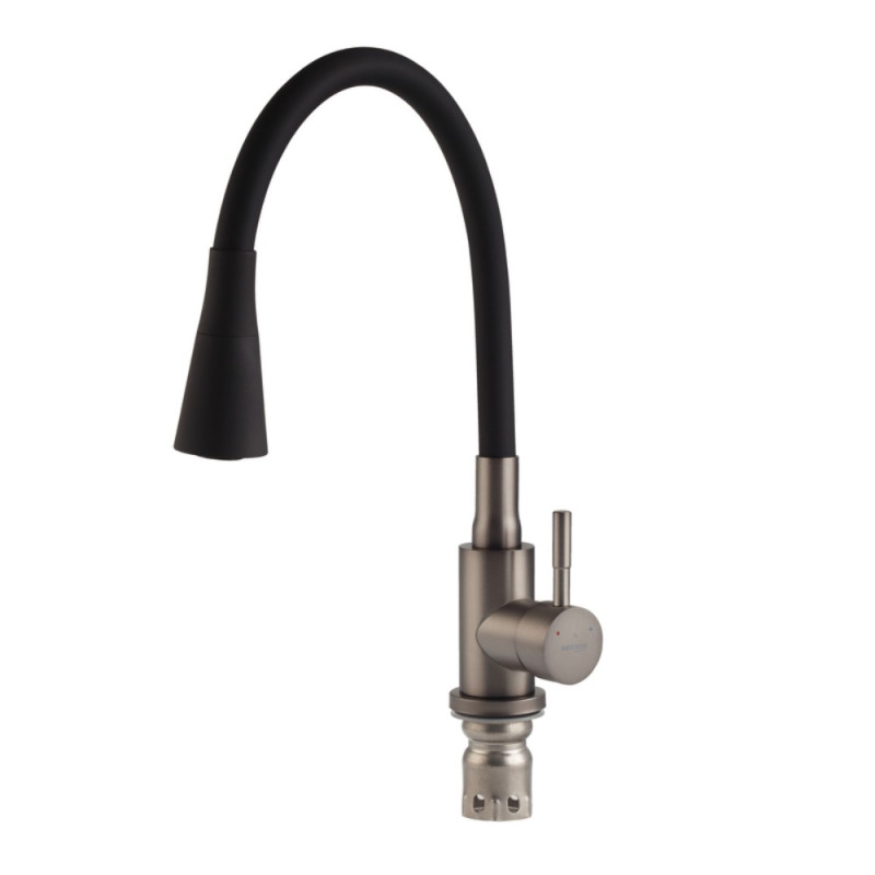 Смеситель для кухни Mixxus SEO-011-T Graphite Refl.Black из нерж.стали SUS304 (Цв.графит+сил.излив черный) (MI8434)