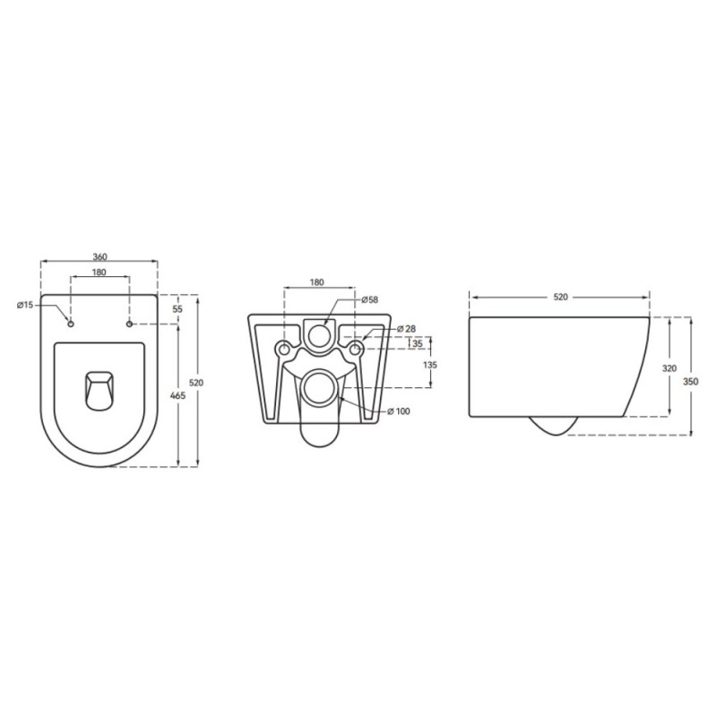 Унітаз підвісний Mixxus ELLIPSE-0306-T3 520x360x365mm, система змиву TORNADO 3.0 (MI6704)