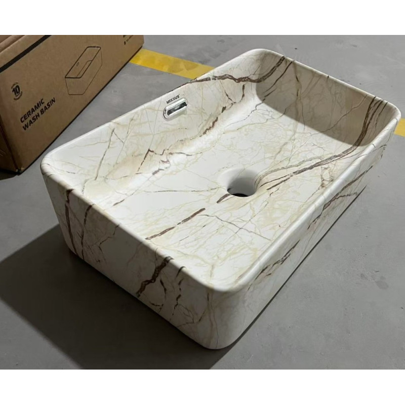 Раковина накладна Mixxus Premium QUADRO-0208 MARBLE 480х315х140mm з переливом (MP6518)
