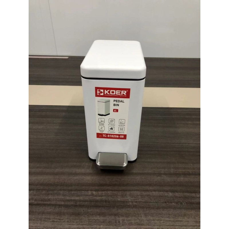 Відро для сміття з плавним закриттям прямокутне Koer TC-010206-08 6 л колір білий (KR5595)