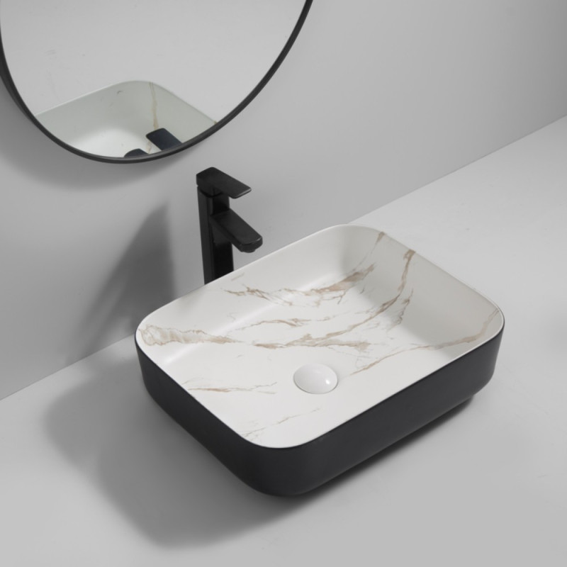 Раковина накладная MIXXUS PREMIUM DIVERSE-0110 MARBLE-BLACK 500х390х130mm (MP6517)
