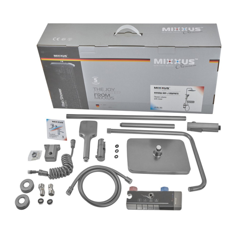 Душевая колонна со смесителем Mixxus Premium RIVIERA 009-J GRAPHITE с кнопкой переключения, 4 режима (MI6835)