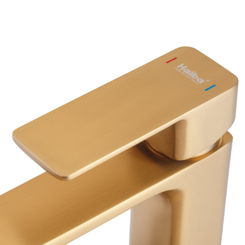 Смеситель для умывальника высокий Haiba KUBUS 001 (HIGH) BRUSHED GOLD (HB9623)