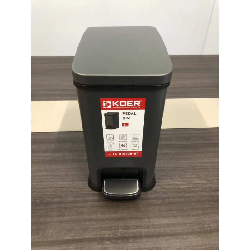 Відро для сміття з плавним закриттям прямокутне Koer TC-010108-07 8 л колір графіт (KR5591)
