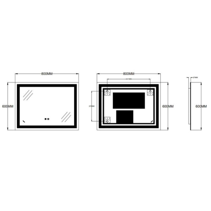 Зеркало Zerix Kubix MR03-80x60-REVERSE с LED Touch, Anti-fog, димером, регулятором яркости (ZX6053)