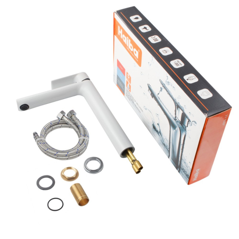 Смеситель для умывальника HAIBA ALEX 001 HIGH WHITE-CHROME (HB9564)